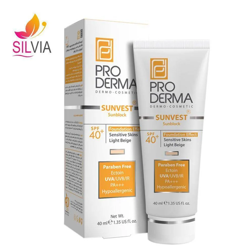 کرم ضد آفتاب کرم پودری بژ روشن پوست حساس SPF40 پرودرما 40 میل