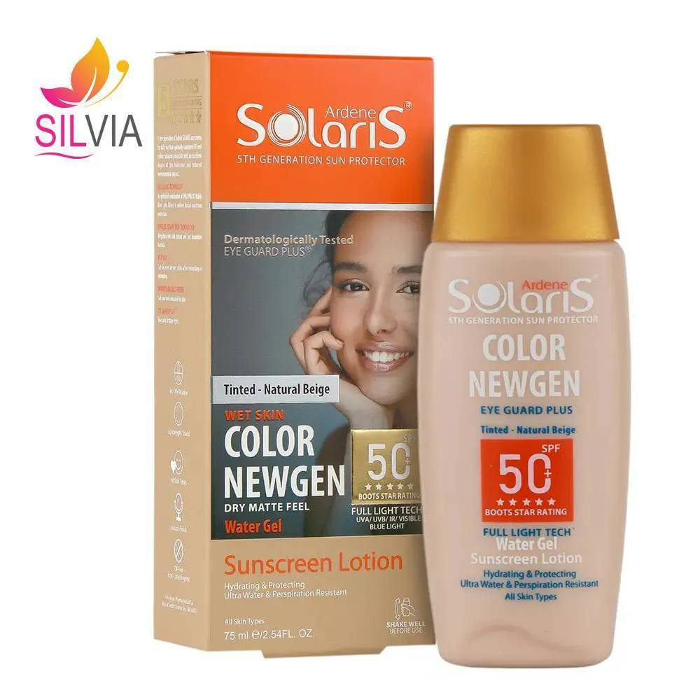 لوسیون آبی ضد آفتاب فاقد چربی رنگی بژ طبیعی SPF50 سولاریس آردن 75 میل