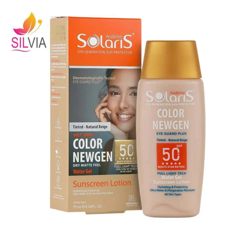 لوسیون آبی ضد آفتاب فاقد چربی رنگی بژ طبیعی SPF50 سولاریس آردن 75 میل