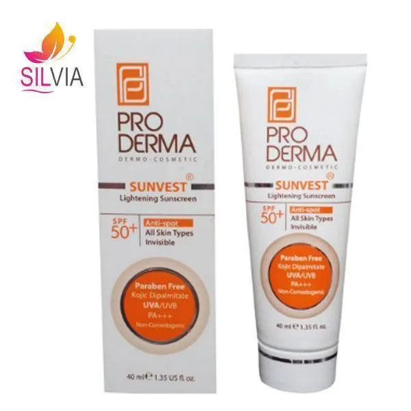 کرم ضد آفتاب و روشن کننده لک پوست بی رنگ SPF50 پرودرما 40 میل