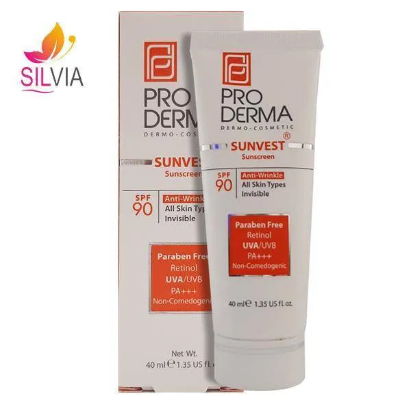 کرم ضد آفتاب و ضد چروک بی رنگ SPF90 پرودرما 40 میل