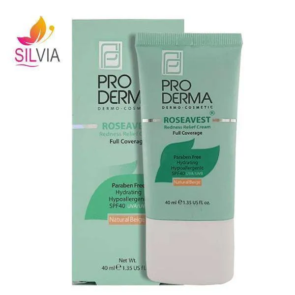 سی سی کرم پوشاننده و مرطوب کننده صورت رنگی پوست های معمولی و حساس SPF40 پرودرما (بژ طبیعی) 40 میل