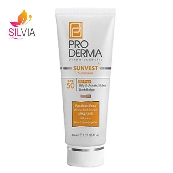 کرم ضد آفتاب فاقد چربی پوست های چرب و جوشدار بژ طبیعی SPF50 پرودرما 40 میل