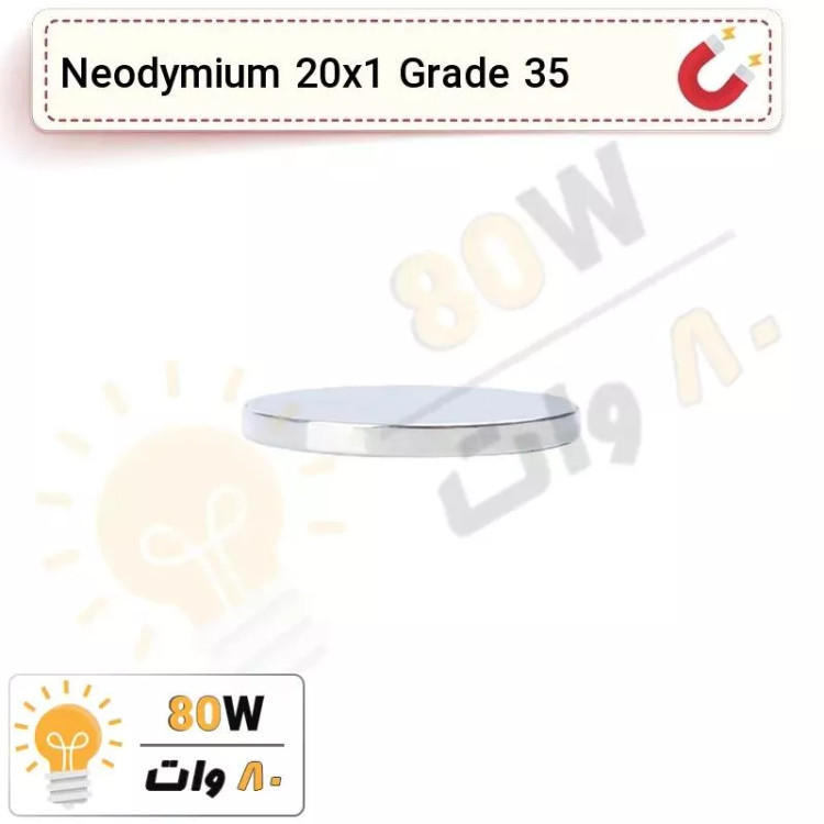 آهنربا گرد (استوانه - دیسک) نیودیمیوم 20x1 ND گرید 35