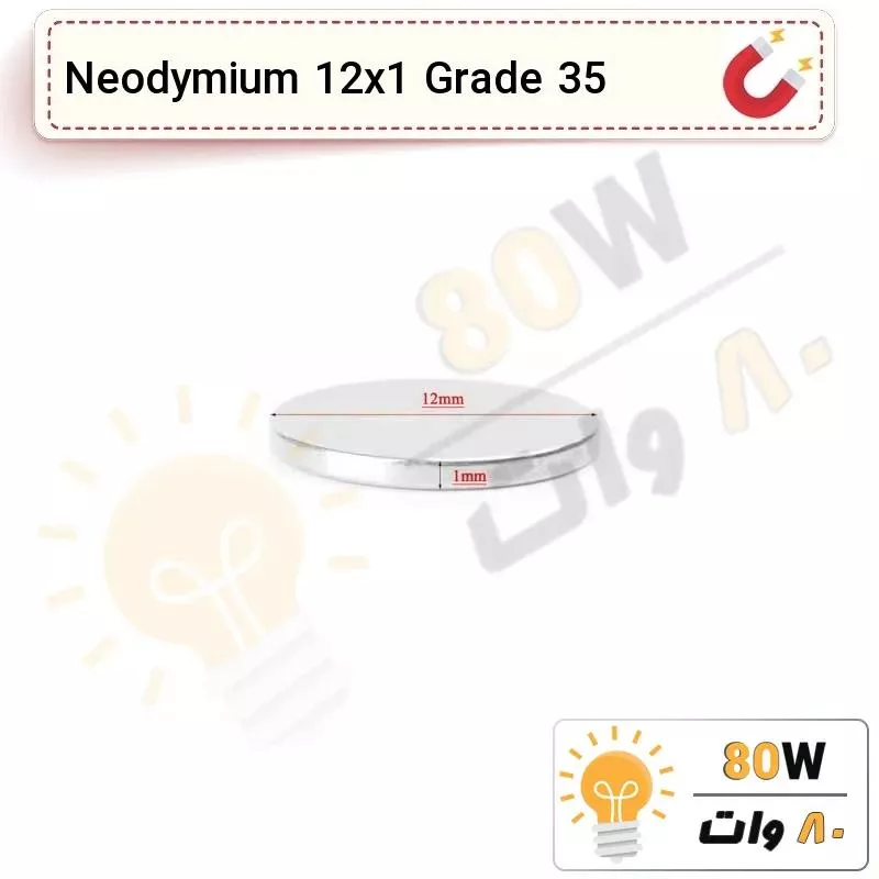 آهنربا گرد (استوانه - دیسک) نیودیمیوم  12x1 ND گرید 35