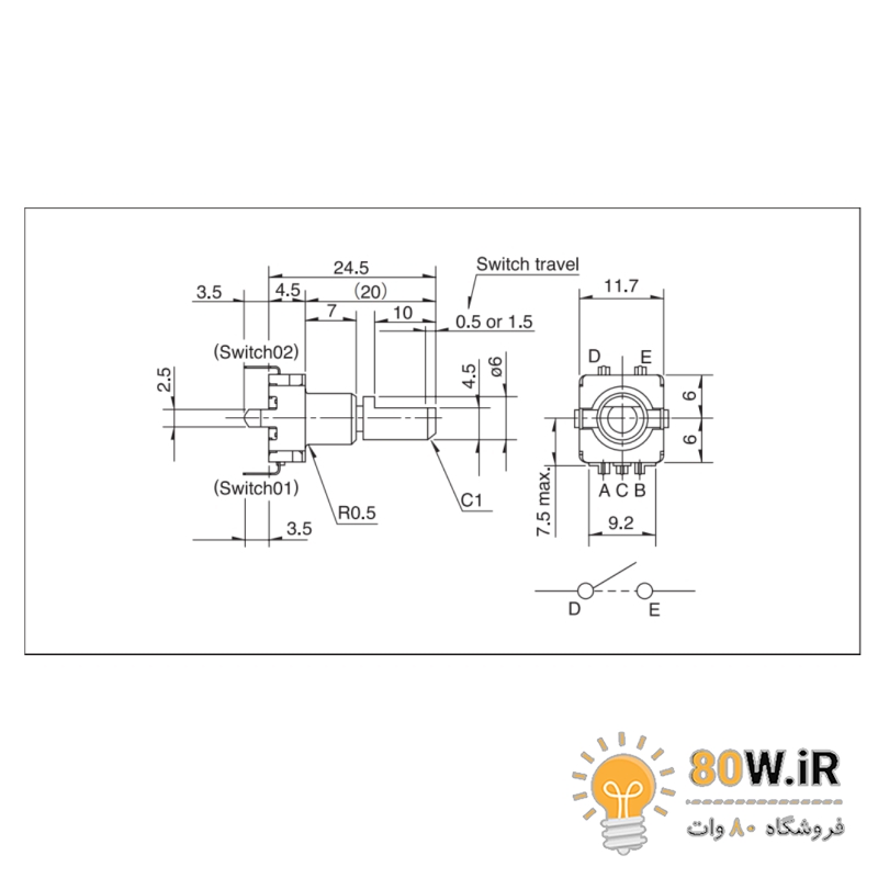 ولوم روتاری انکودر EC11 ( Rotary Encoder ) (به همراه مهره)