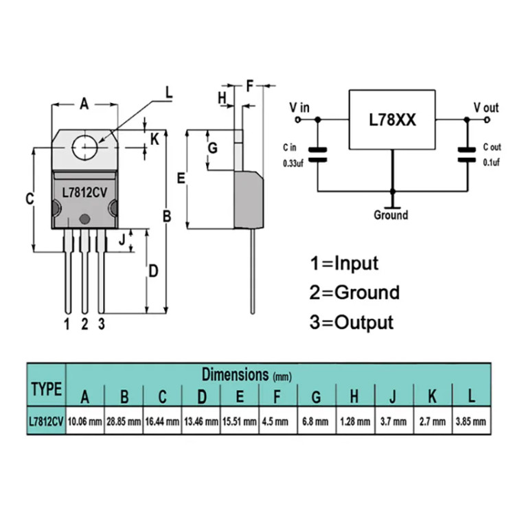 رگولاتور 12+ ولت L7812CV پکیج TO-220