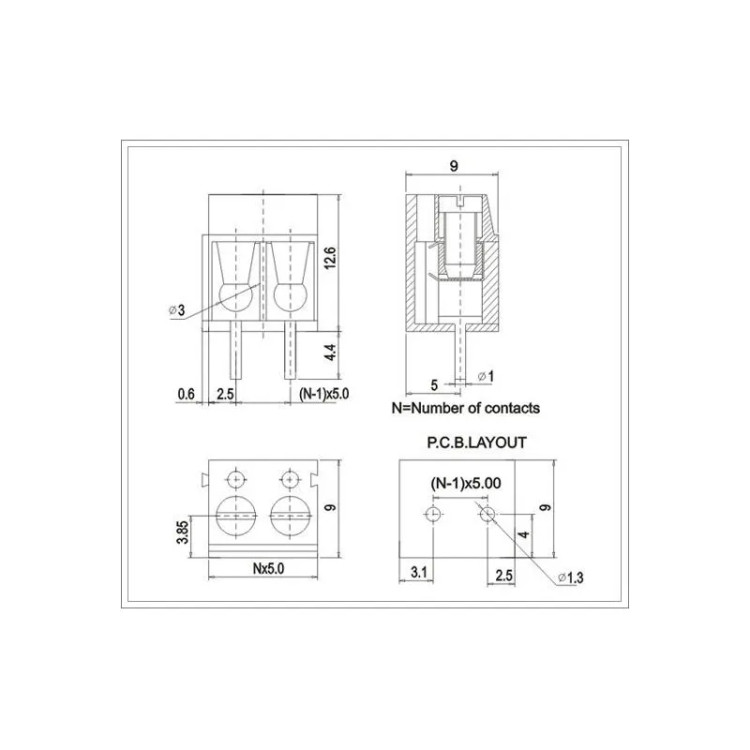 ترمینال پیچی مدل KF300-2Pin رنگ آبی