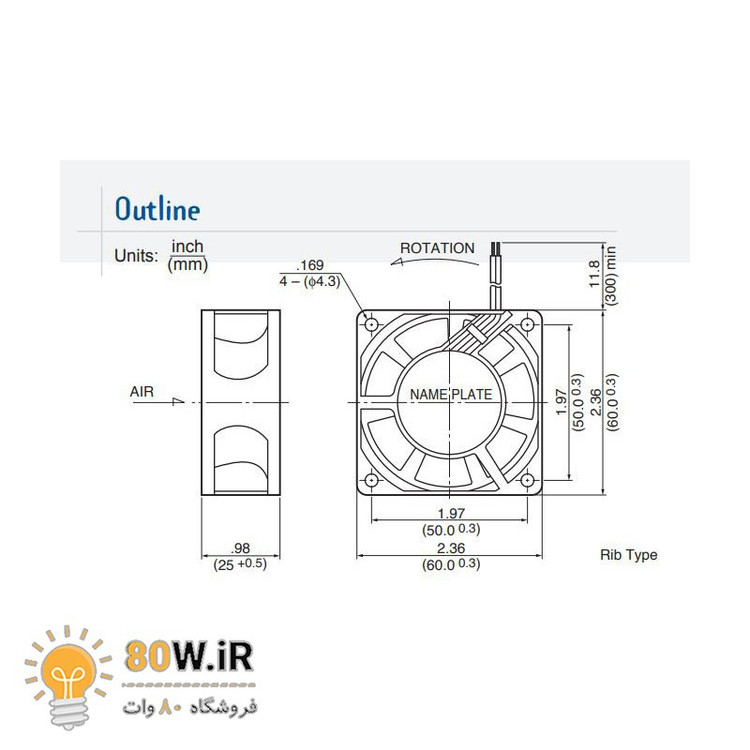 جت فن 12V-0.26A سایز 6x6X2.5 مارک MINEBEA مدل 2410ML-04W-B50