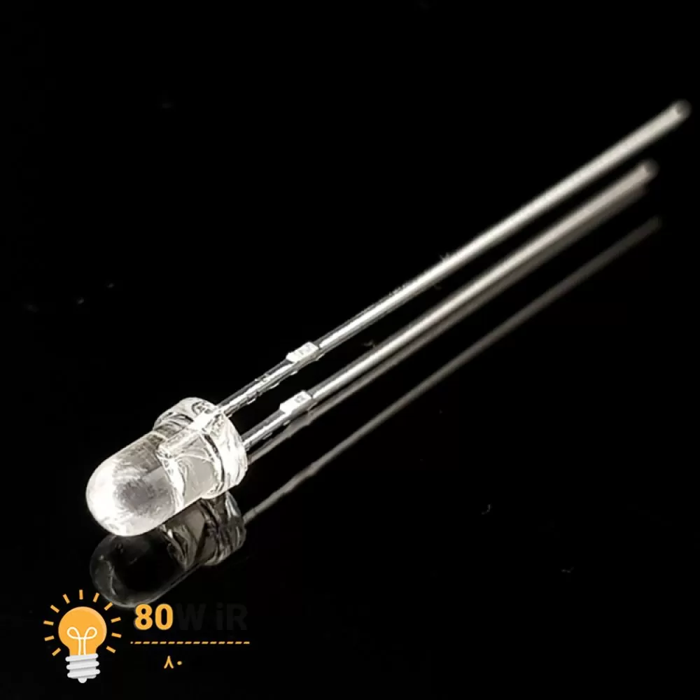 ال ای دی 3mm سفید شیشه ای پایه بلند