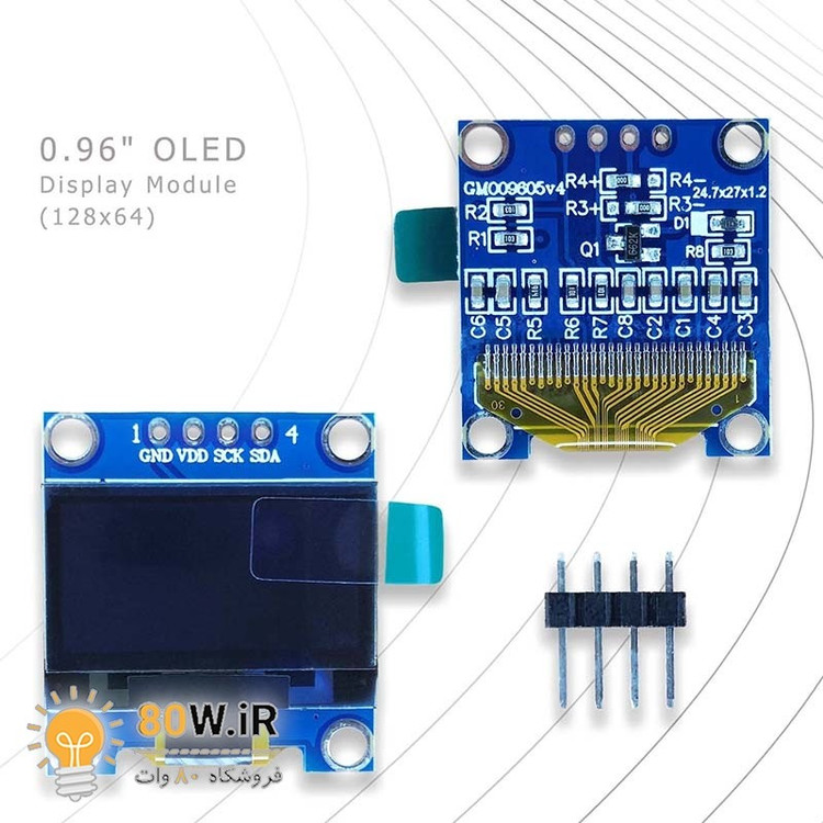 ماژول نمایشگر OLED 0.96 inch I2C آبی رزولیشن 128x64