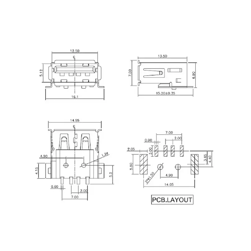 کانکتور USB-A مادگی SMD