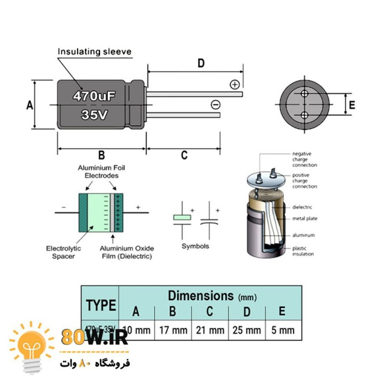 خازن الکترولیتی 470uF 35V