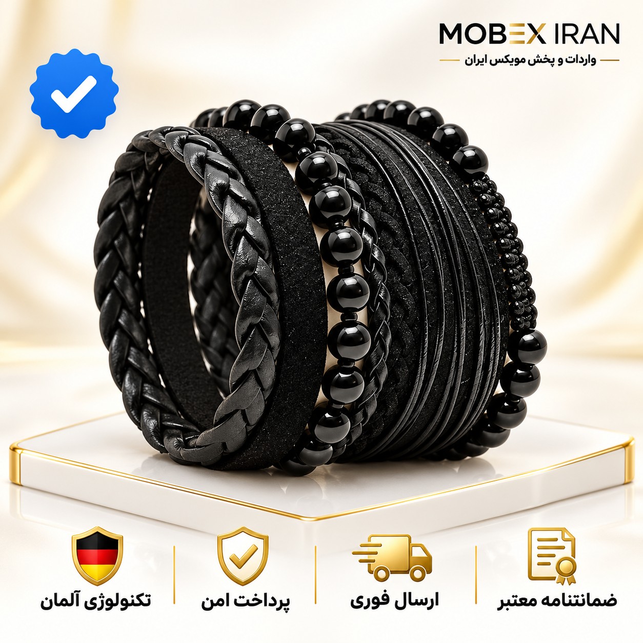 دستبند پسرانه/ست دستبندپسرانه چندعددی مشکی با کیفیت/خریداقساطی/ارسال فوری