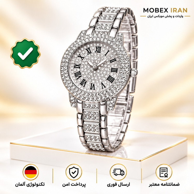 ساعت مچی/ساعت مچی زنانه نگین دار درجه یک باضمانت کتبی/ارسال فوری/خریداقساطی