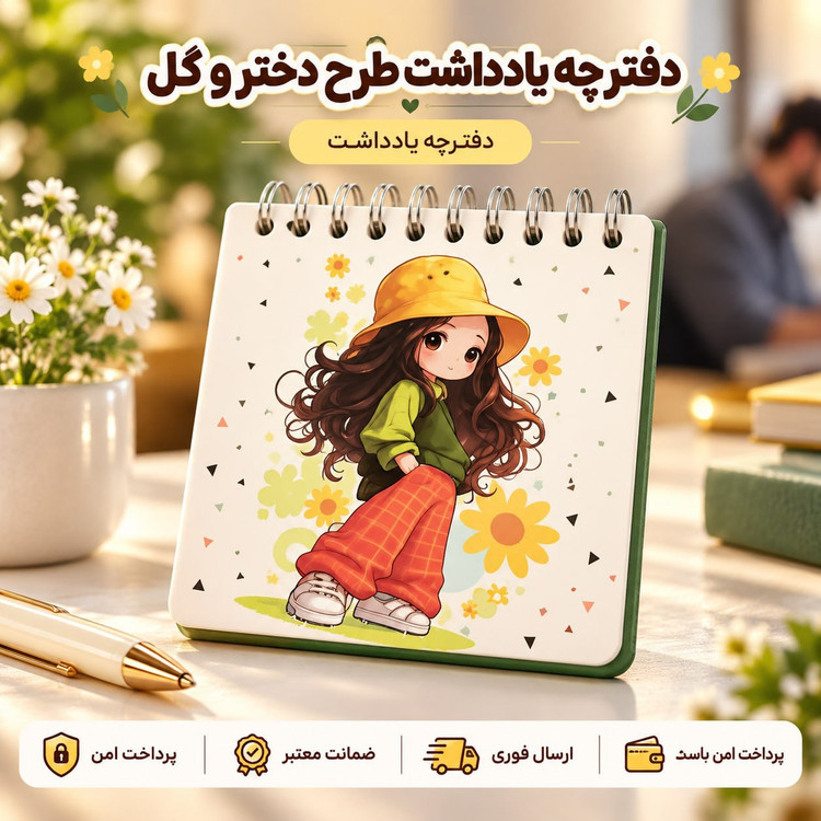 دفترچه/دفترچه یادداشت طرح گل و دختر/ارسال فوری /خریداقساطی