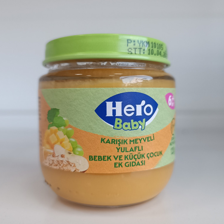 پوره مخلوط چند میوه با جو دوسر بدون شکر افزوده 120 گرمی هرو بیبی Hero Baby