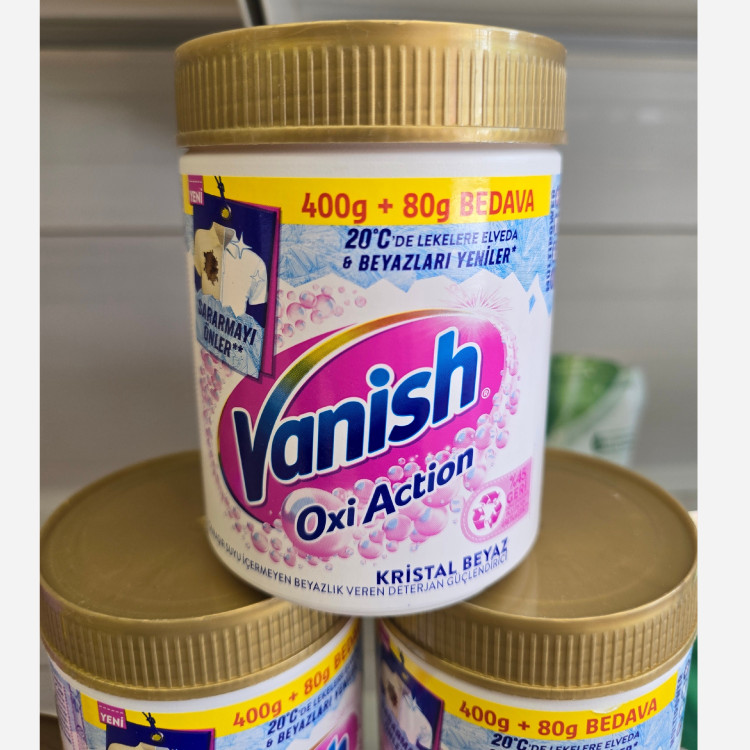 پودر لکه بر لباس Vanish ونیش سفید مدل Oxi Action مناسب لباس های سفید وزن 480گرم